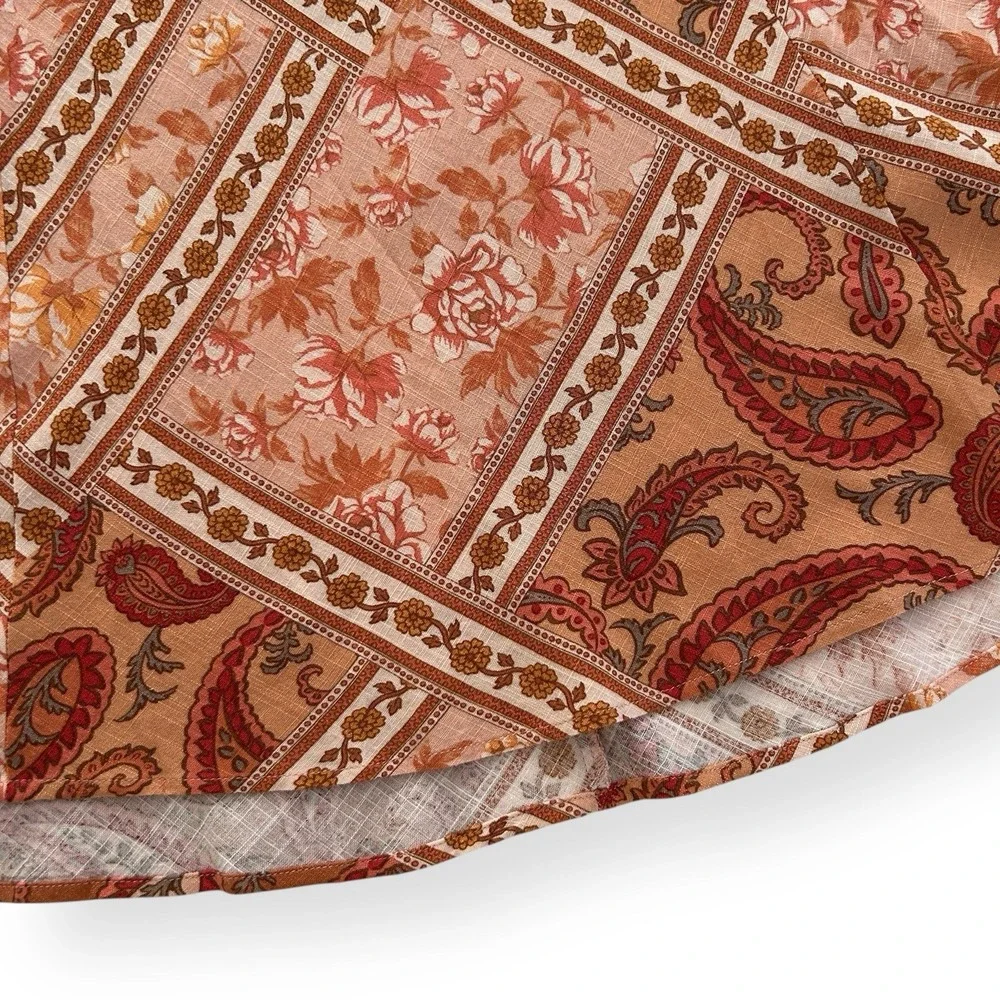 Paper Heart Small Orange Multicolor Floral Paisley Rayon Linen Maxi Dress NWOT - Picture 9 of 14